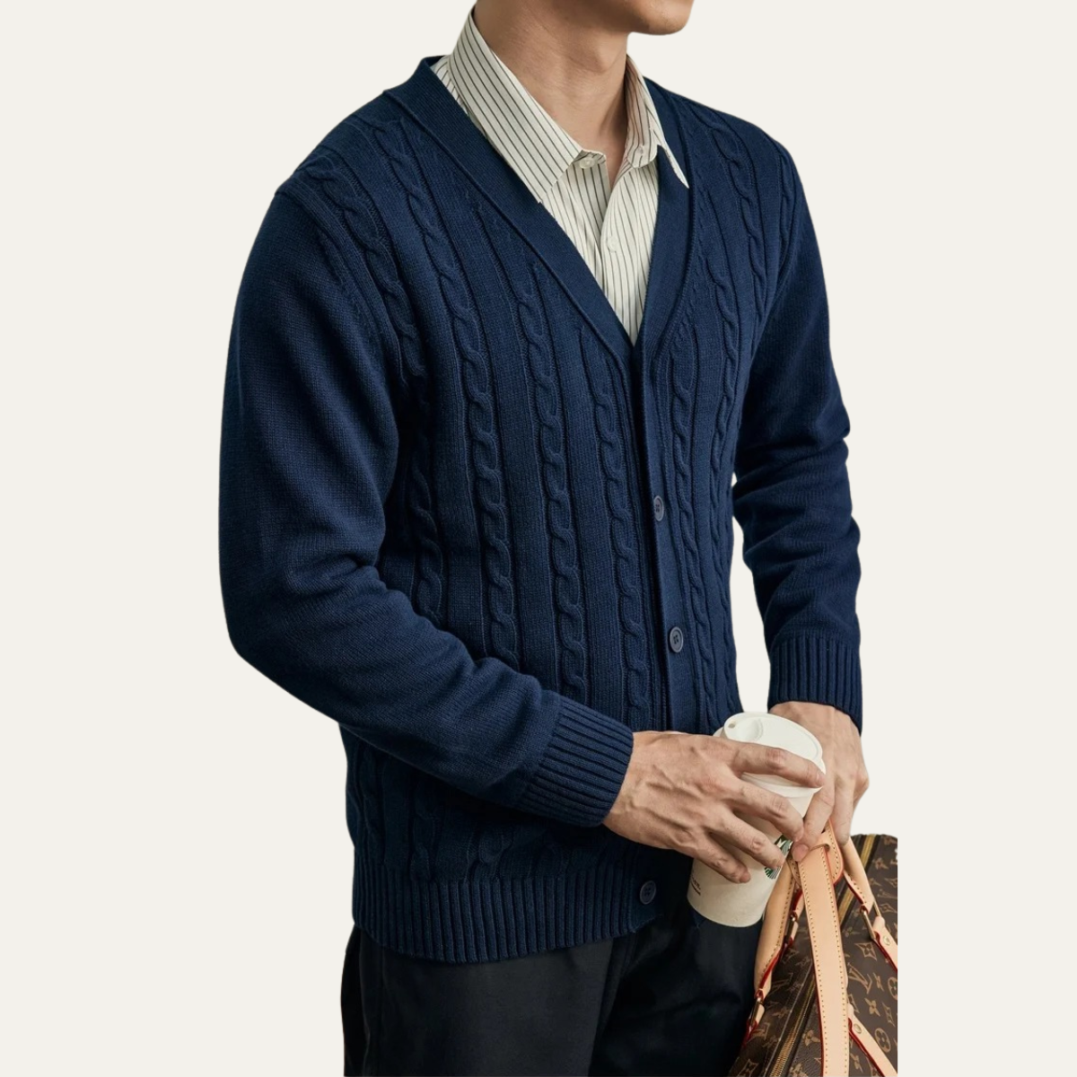 VogeLuxe | Men’s Classic Cable-Knit Cardigan 4