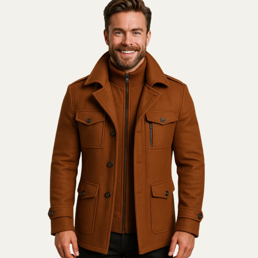 VogeLuxe | Men’s Classic Convertible Collar Trench Coat 6
