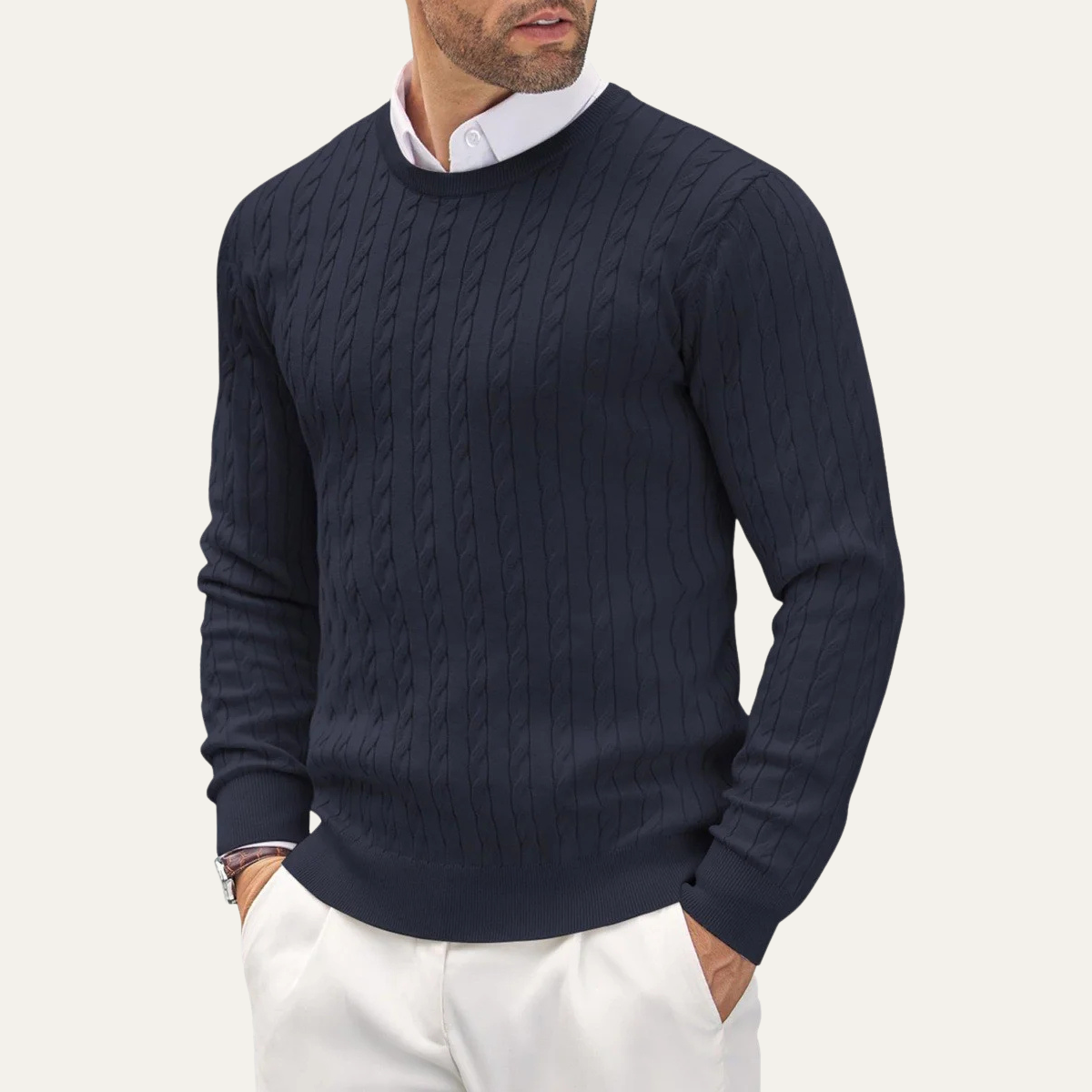 VogeLuxe | Men’s Classic Cotton Cable Knit Sweater 0