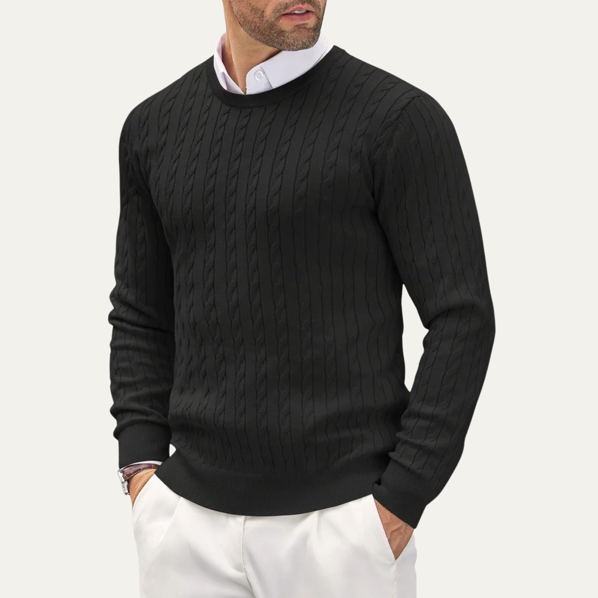 VogeLuxe | Men’s Classic Cotton Cable Knit Sweater 5