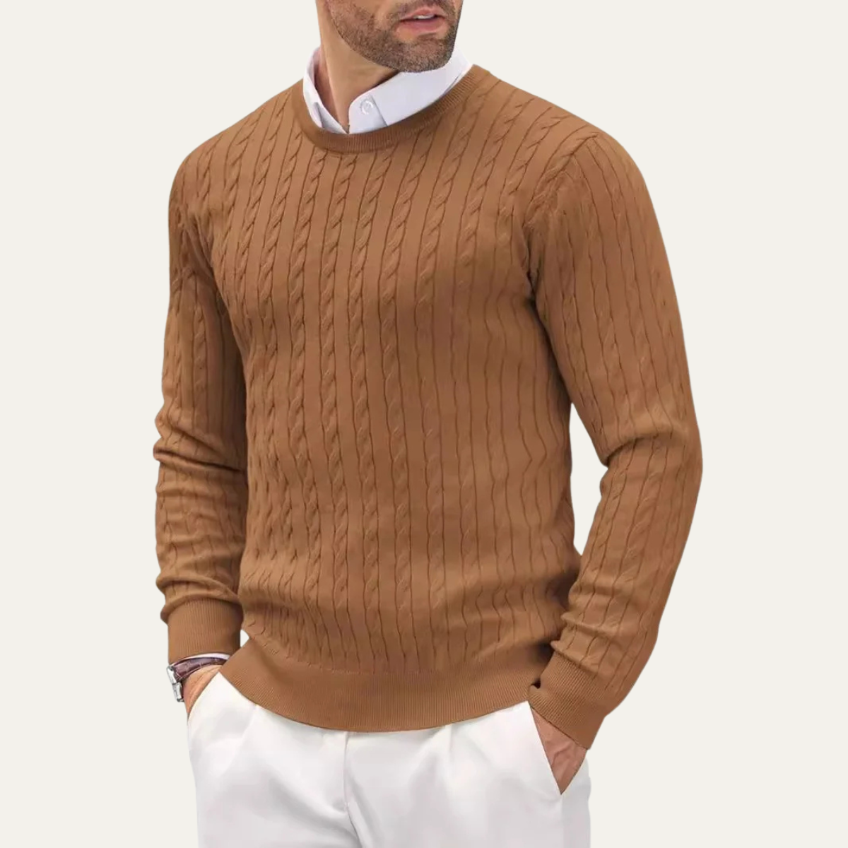 VogeLuxe | Men’s Classic Cotton Cable Knit Sweater 7