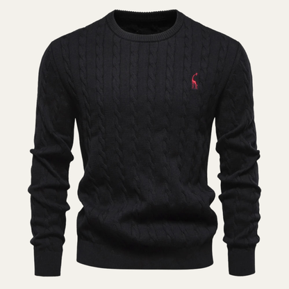 VogeLuxe | Men’s Classic Embroidered Cable-Knit Crewneck Sweater 0