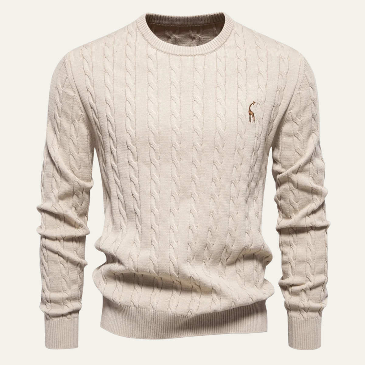 VogeLuxe | Men’s Classic Embroidered Cable-Knit Crewneck Sweater 2