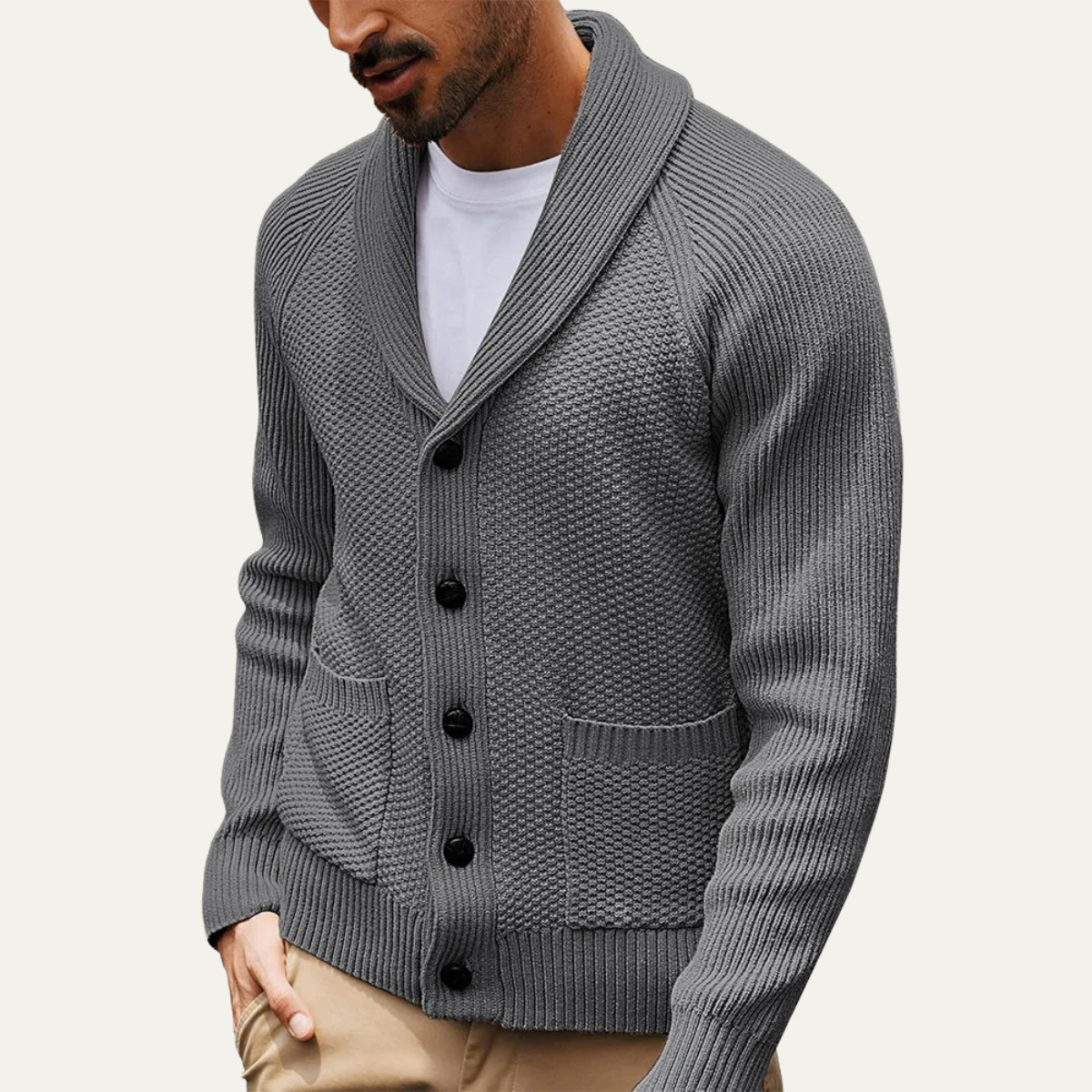 VogeLuxe | Men’s Classic Knit Shawl-Collar Cardigan 10