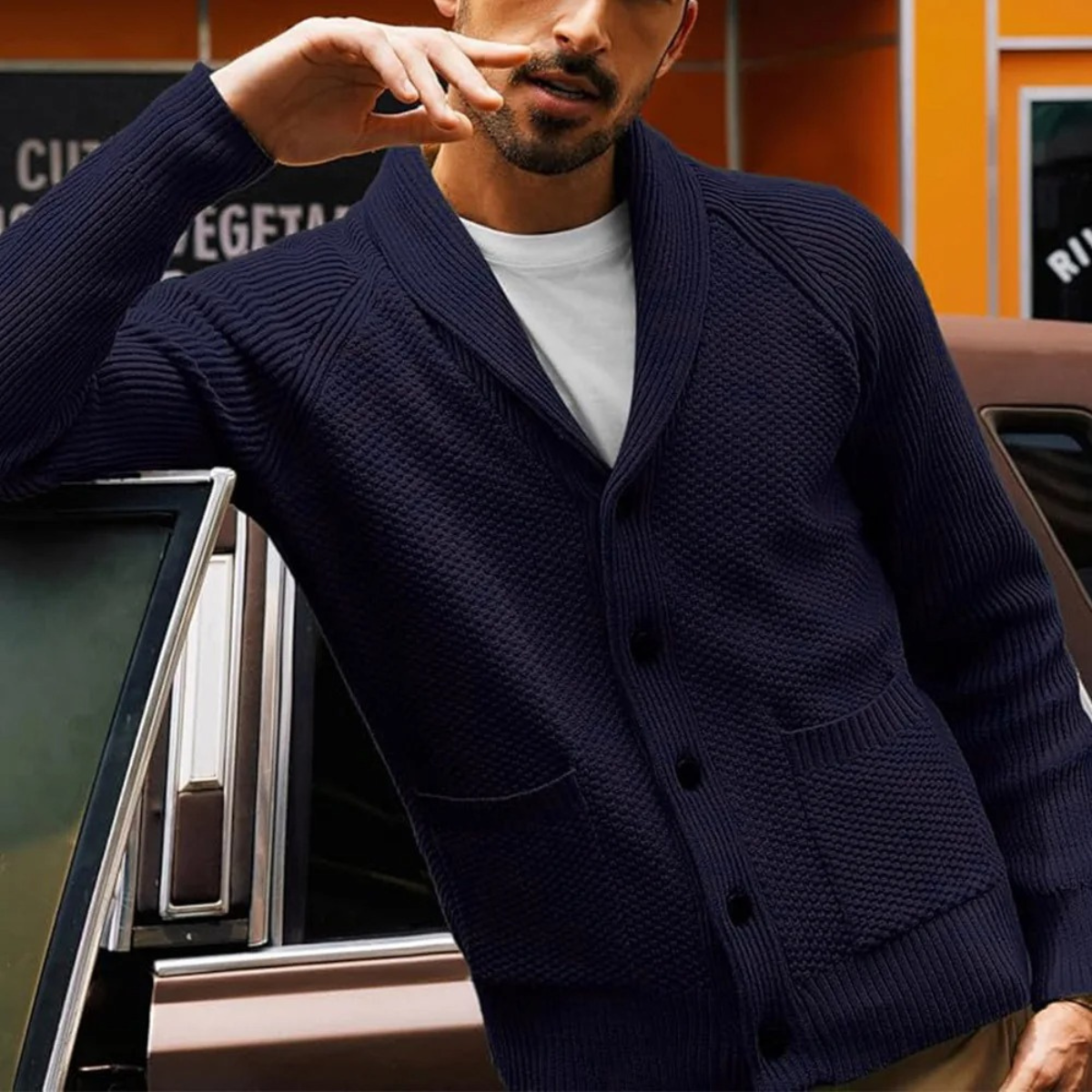 VogeLuxe | Men’s Classic Knit Shawl-Collar Cardigan 6