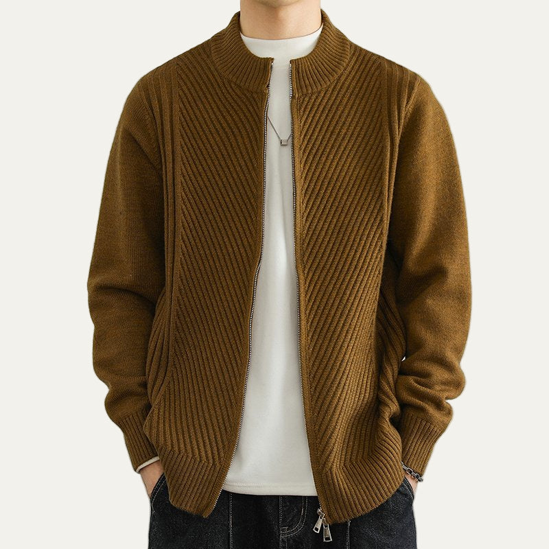 VogeLuxe | Men’s Classic Ribbed Knit Zip Sweater 0