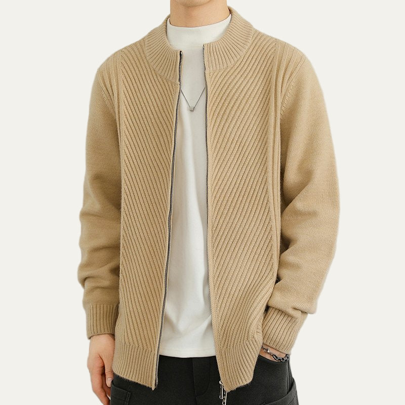 VogeLuxe | Men’s Classic Ribbed Knit Zip Sweater 1