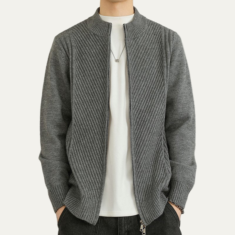 VogeLuxe | Men’s Classic Ribbed Knit Zip Sweater 2