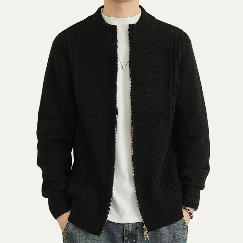 VogeLuxe | Men’s Classic Ribbed Knit Zip Sweater 3