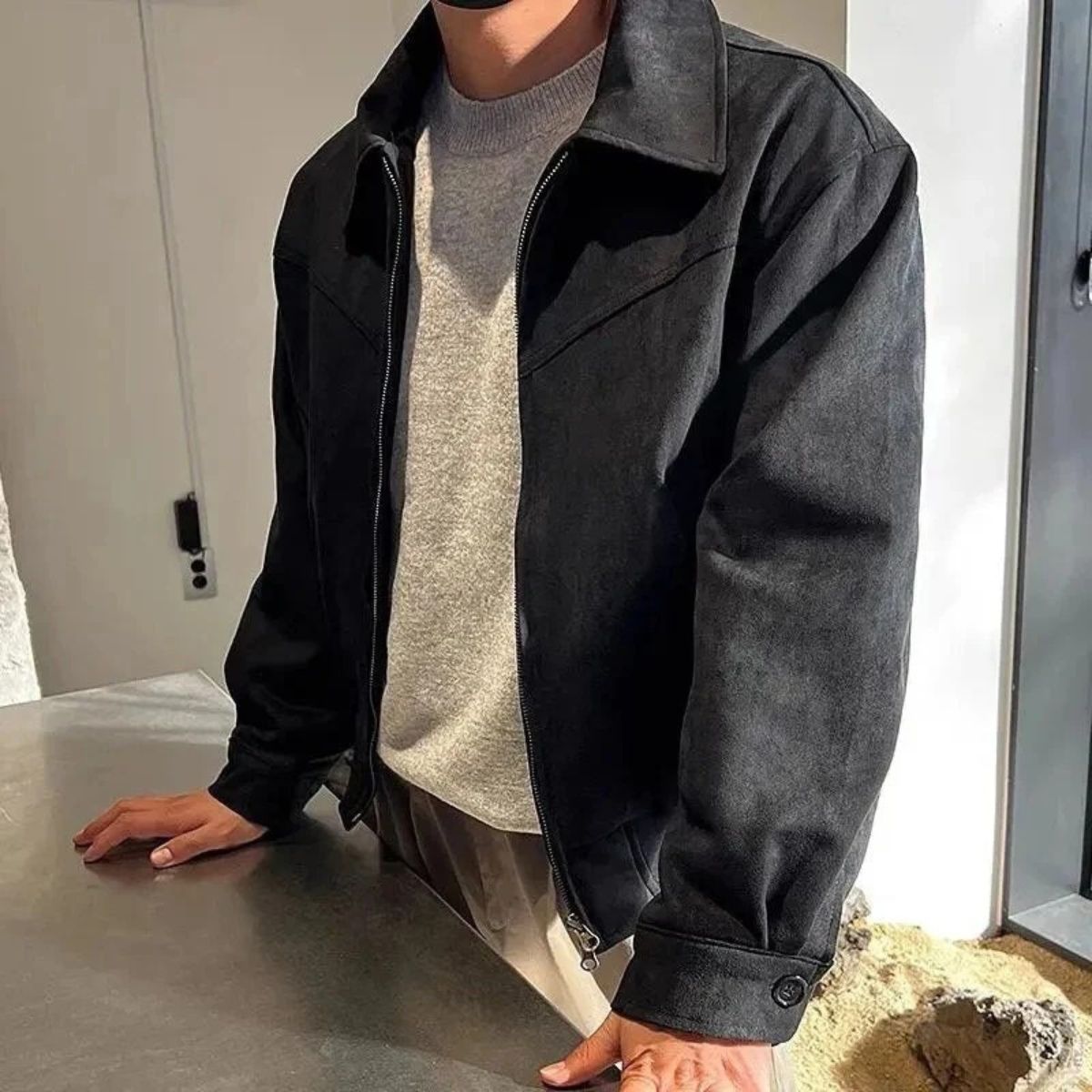 VogeLuxe | Men’s Classic Suede Bomber Jacket 3