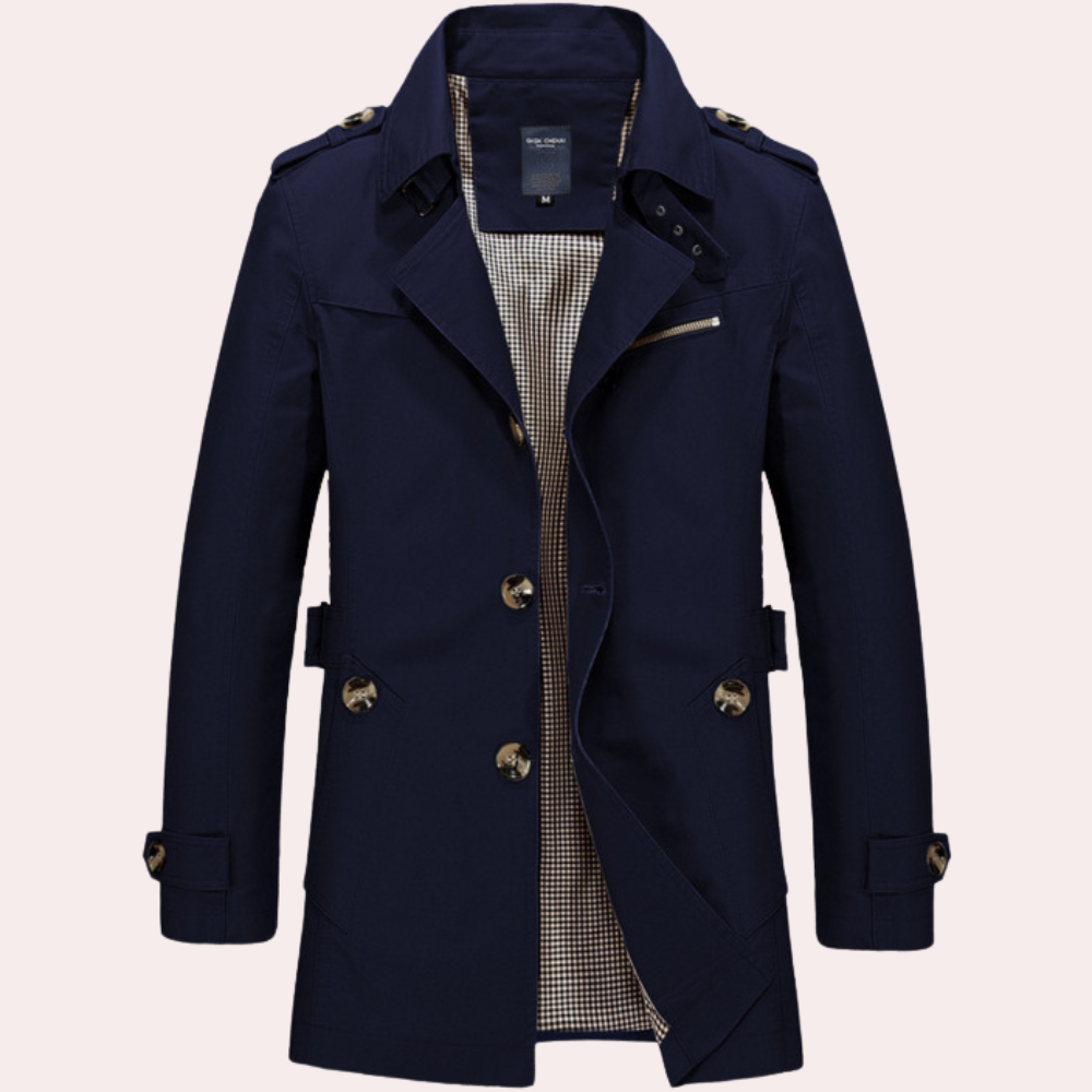 VogeLuxe | Men’s Classic Trench Coat with Patterned Lining 5