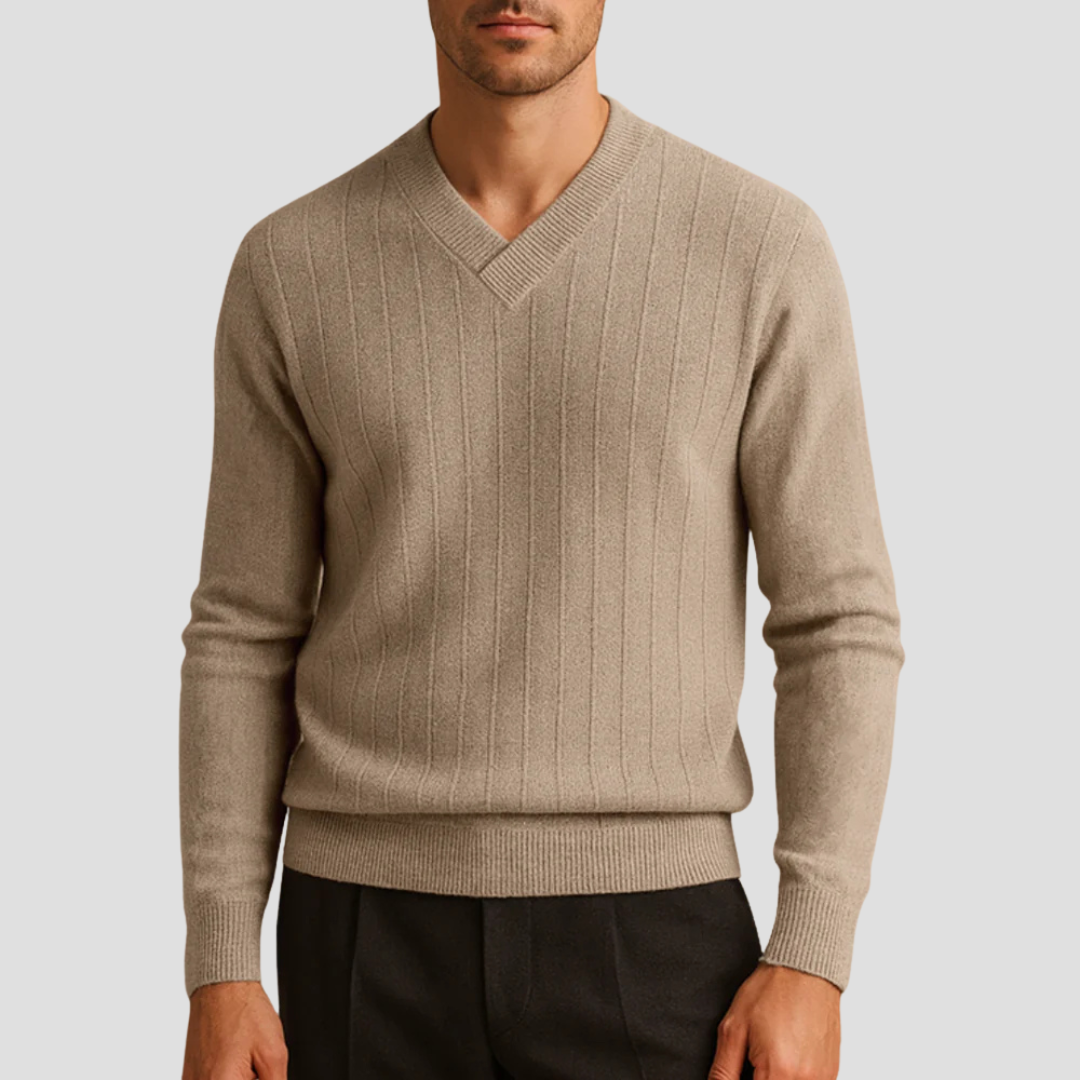 VogeLuxe | Men’s Classic V-Neck Ribbed Sweater 0