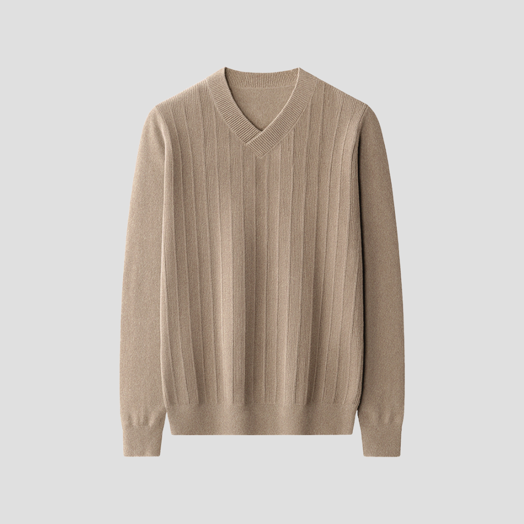 VogeLuxe | Men’s Classic V-Neck Ribbed Sweater 1