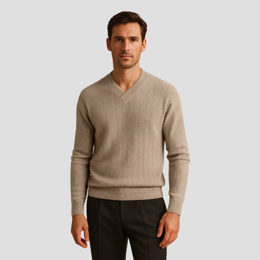 VogeLuxe | Men’s Classic V-Neck Ribbed Sweater 2