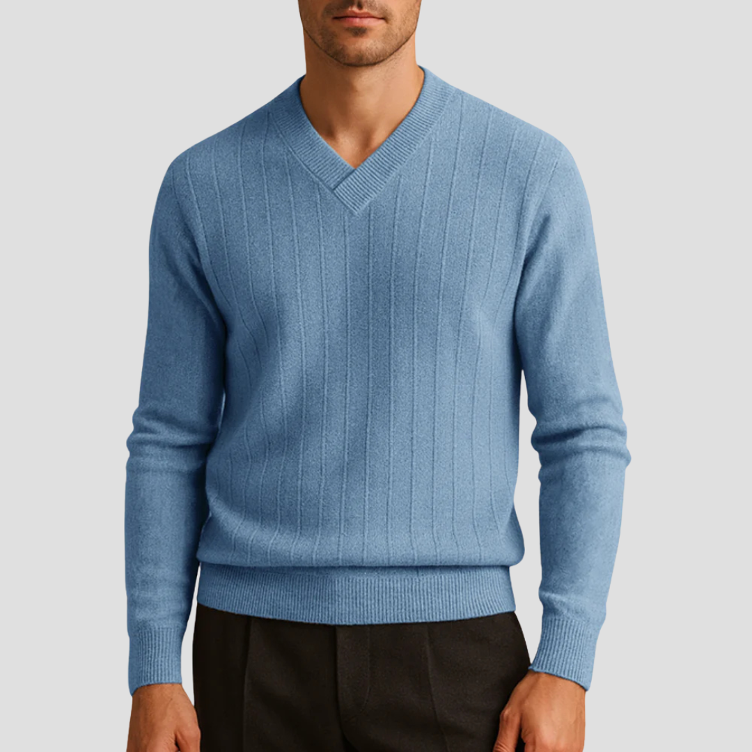 VogeLuxe | Men’s Classic V-Neck Ribbed Sweater 4