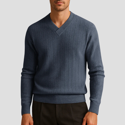 VogeLuxe | Men’s Classic V-Neck Ribbed Sweater 5