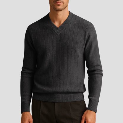 VogeLuxe | Men’s Classic V-Neck Ribbed Sweater 7