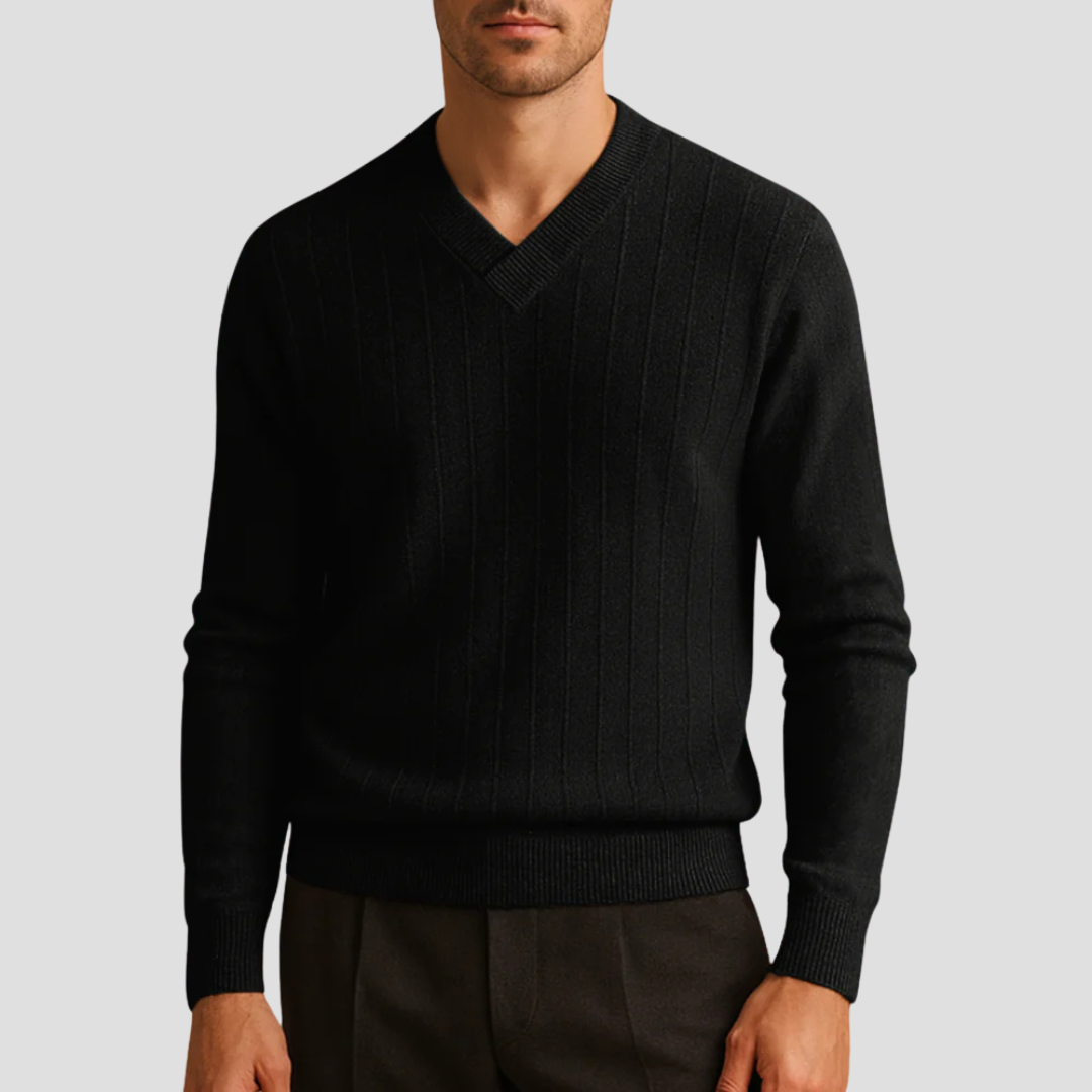 VogeLuxe | Men’s Classic V-Neck Ribbed Sweater 8