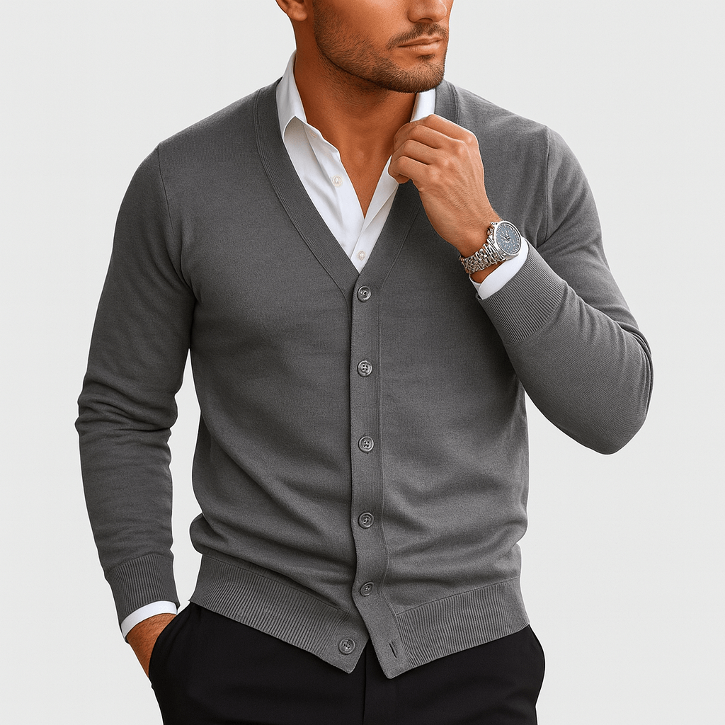 VogeLuxe | Men’s Classic V Neck Knit Cardigan 1