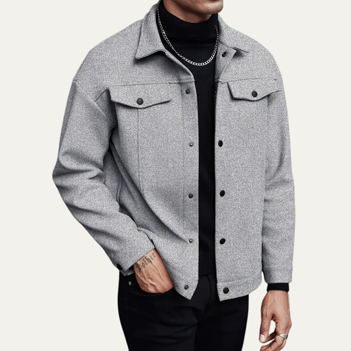 VogeLuxe | Men’s Classic Wool-Blend Shirt Jacket 3