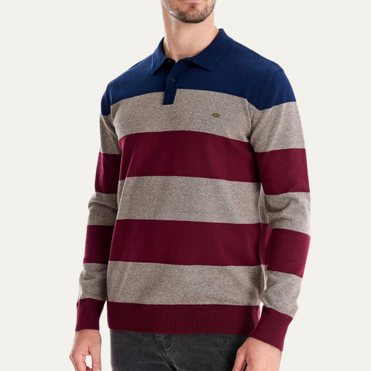 VogeLuxe | Men’s Color-Block Knit Polo Sweater 1