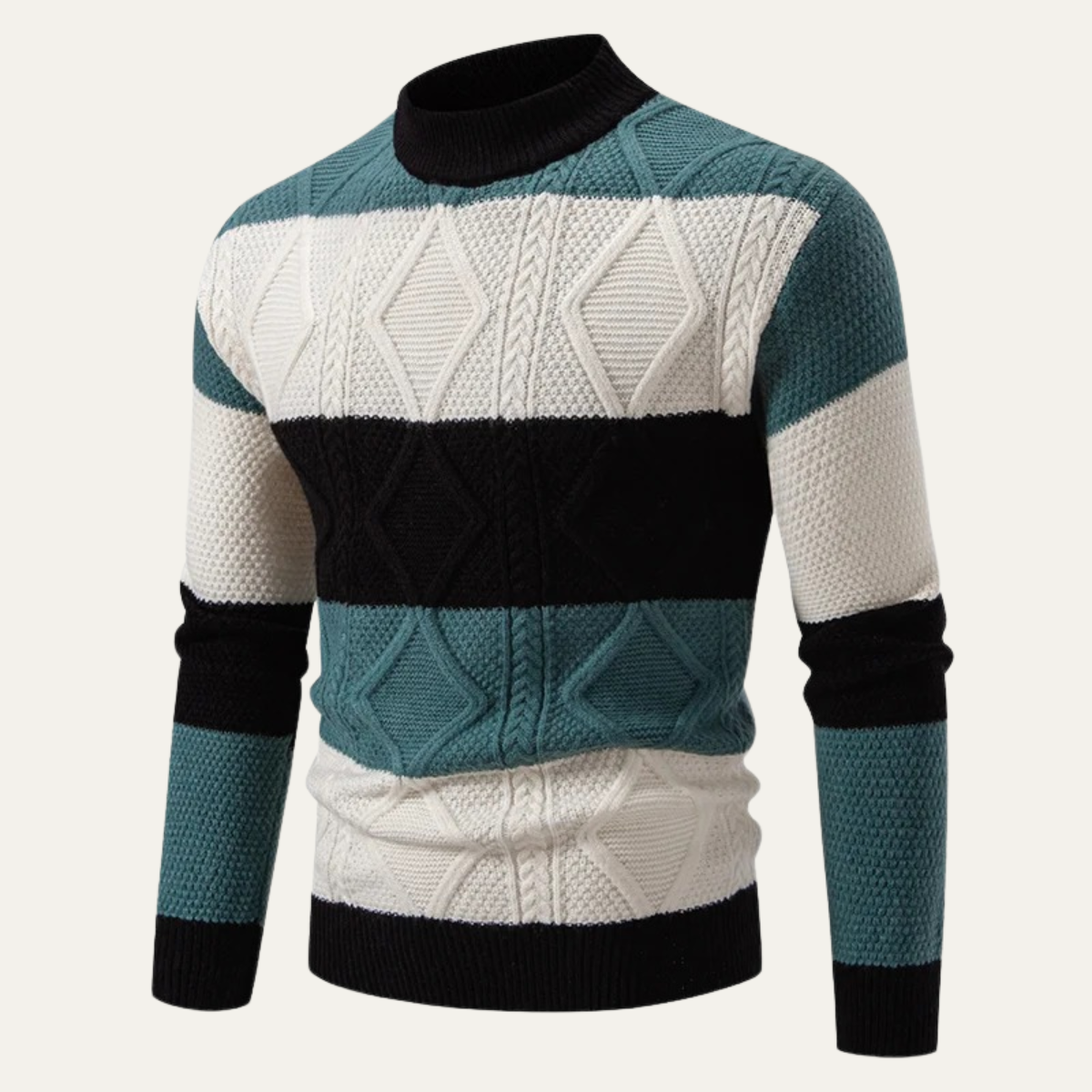 VogeLuxe | Men’s Color Block Cable Knit Turtleneck Sweater 0