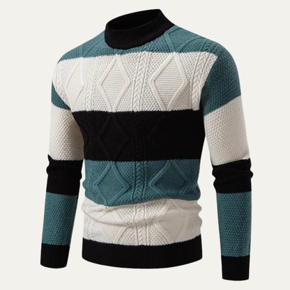 VogeLuxe | Men’s Color Block Cable Knit Turtleneck Sweater 0