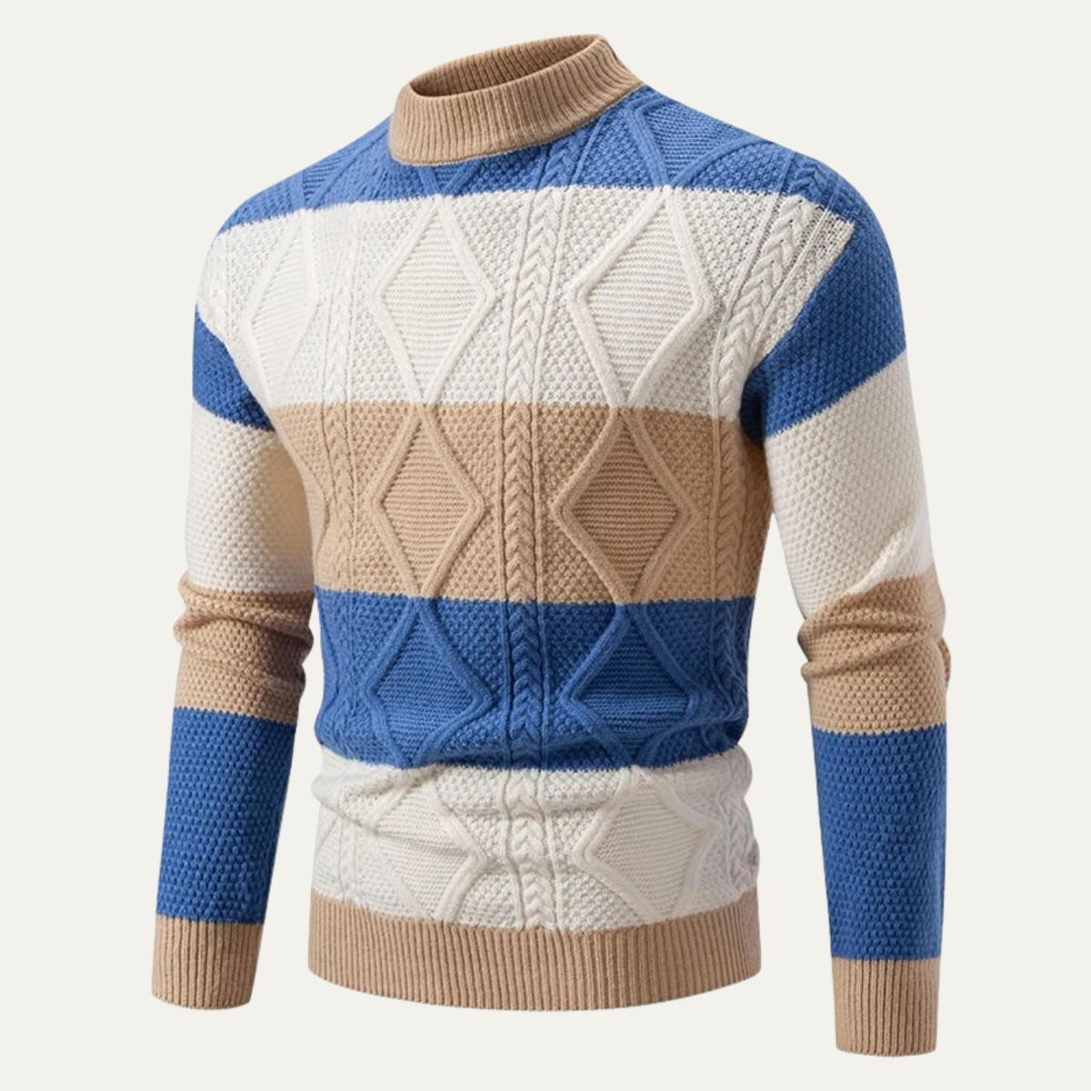 VogeLuxe | Men’s Color Block Cable Knit Turtleneck Sweater 4
