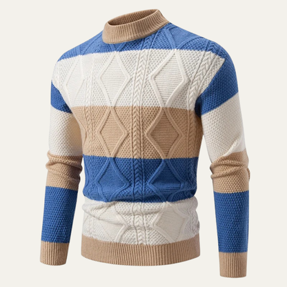 VogeLuxe | Men’s Color Block Cable Knit Turtleneck Sweater 4