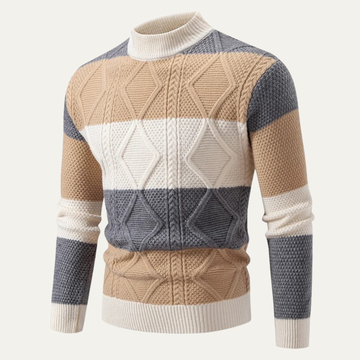 VogeLuxe | Men’s Color Block Cable Knit Turtleneck Sweater 5