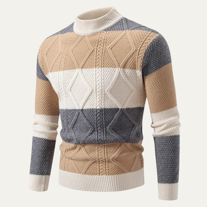 VogeLuxe | Men’s Color Block Cable Knit Turtleneck Sweater 5