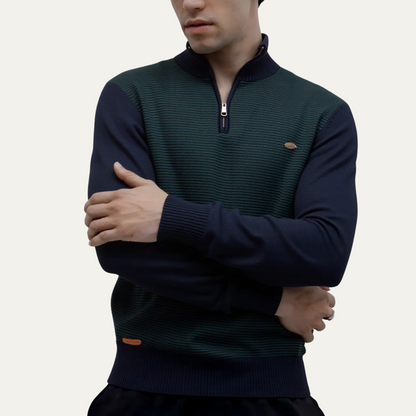 VogeLuxe | Men’s Color Block Quarter Zip Sweater 1