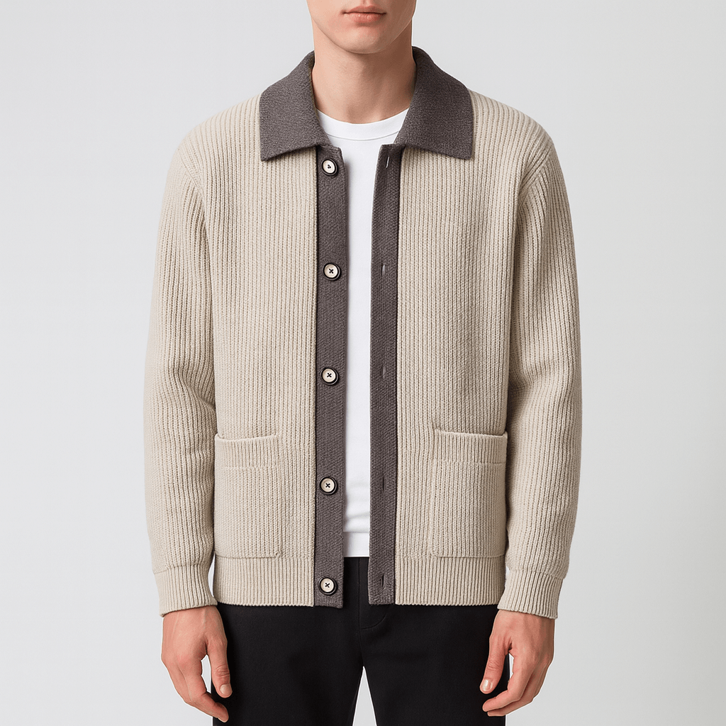 VogeLuxe | Men’s Contrast Collar Knit Cardigan 0