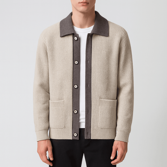 VogeLuxe | Men’s Contrast Collar Knit Cardigan 0
