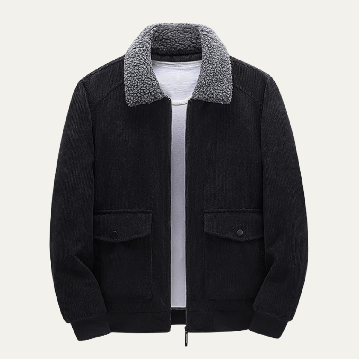 VogeLuxe | Men’s Corduroy Bomber Jacket with Snap Pockets 0