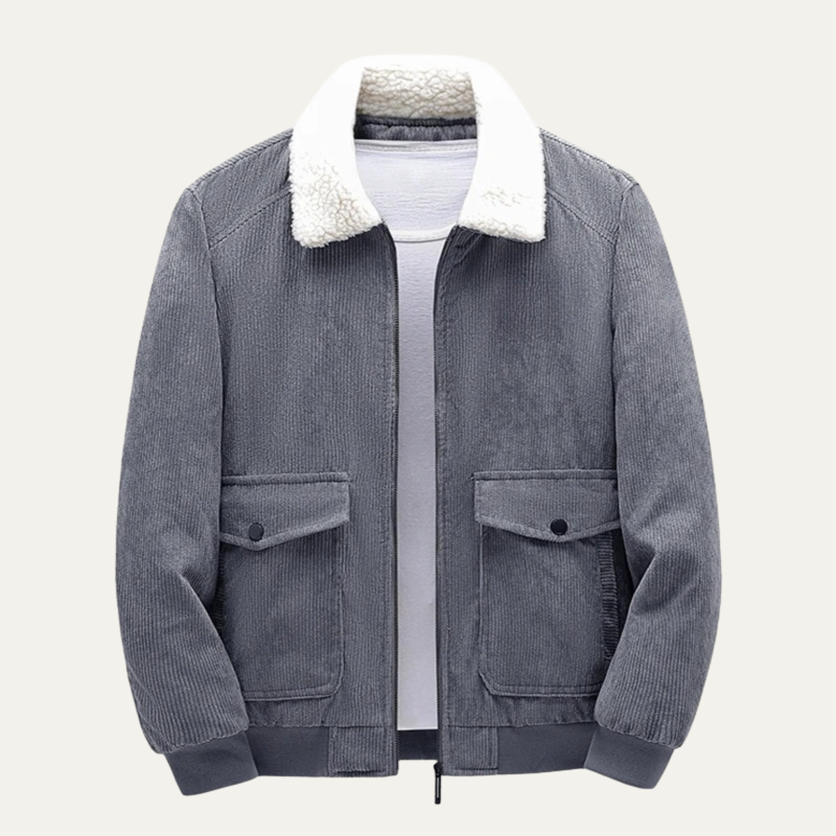 VogeLuxe | Men’s Corduroy Bomber Jacket with Snap Pockets 1