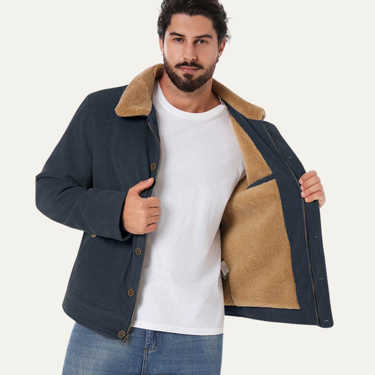 VogeLuxe | Men’s Corduroy Jacket with Sherpa Lining and Collar 4