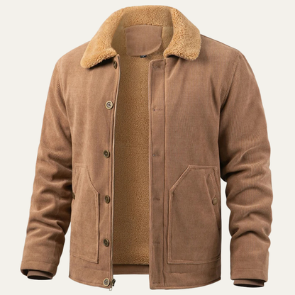 VogeLuxe | Men’s Corduroy Shacket with Faux-Shearling Collar 9