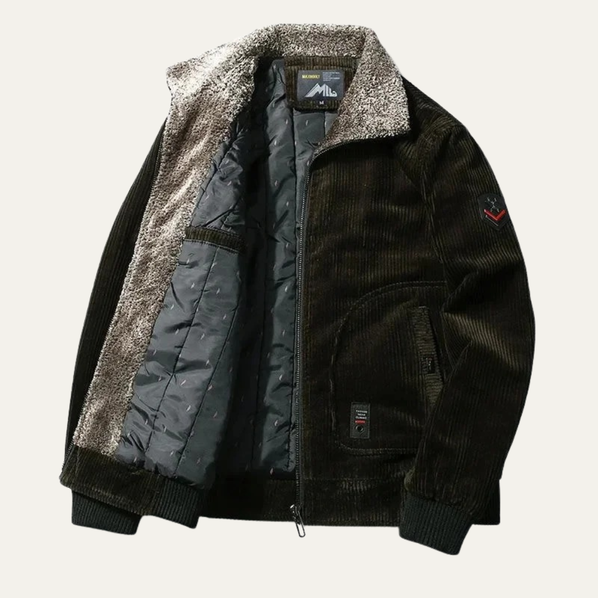 VogeLuxe | Men’s Corduroy Sherpa-Lined Fleece Bomber Jacket 4