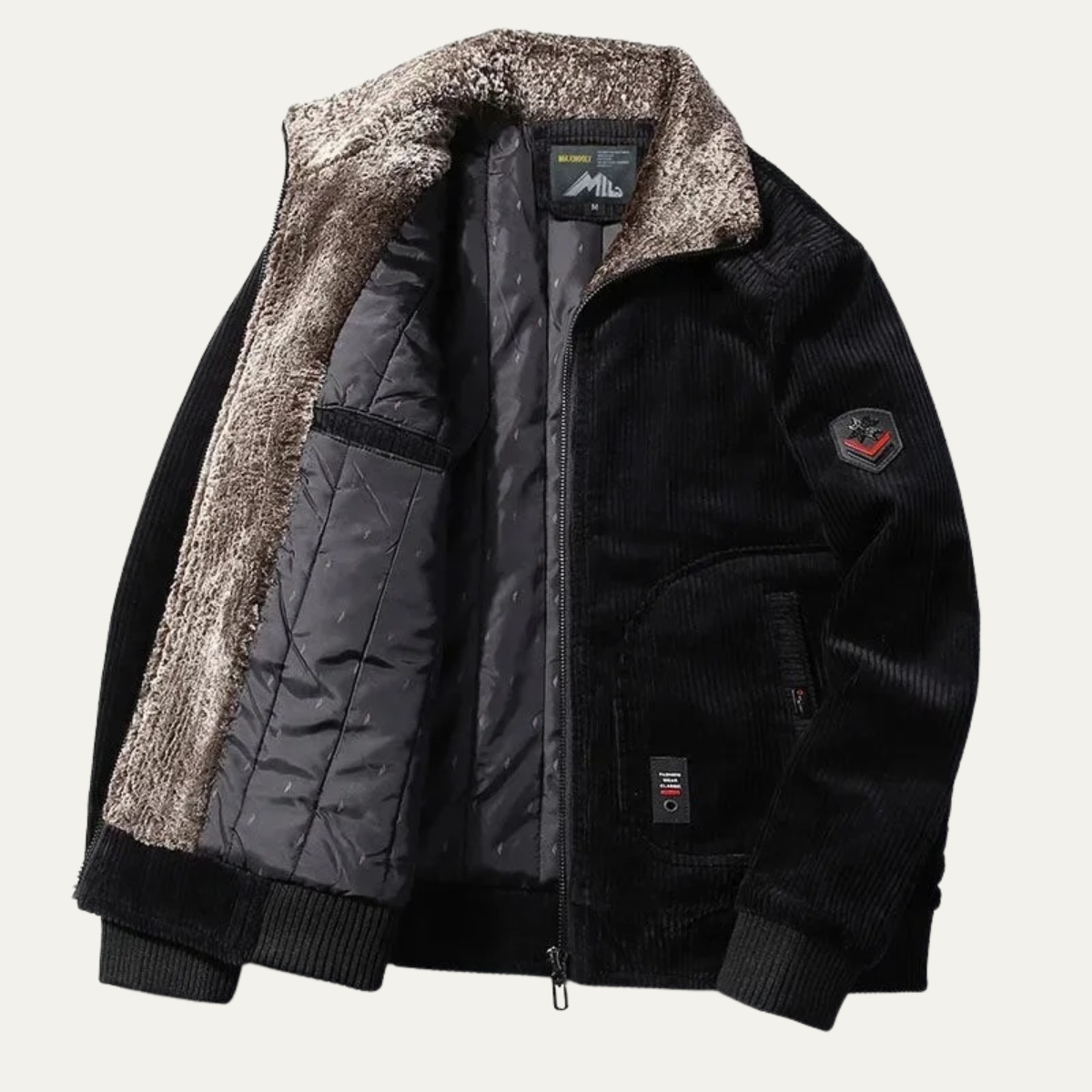VogeLuxe | Men’s Corduroy Sherpa-Lined Fleece Bomber Jacket 5