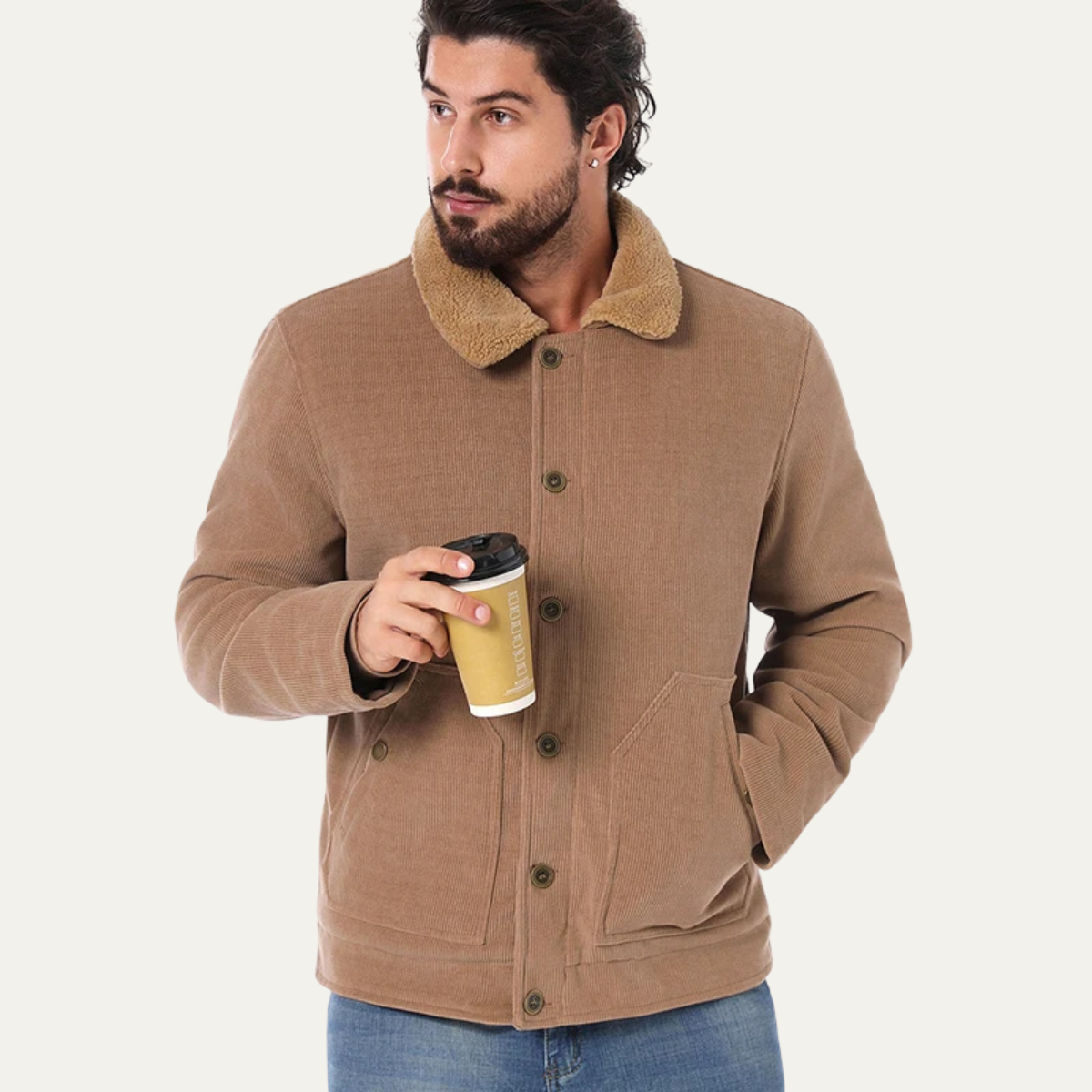 VogeLuxe | Men’s Corduroy Sherpa-Lined Trucker Jacket 4