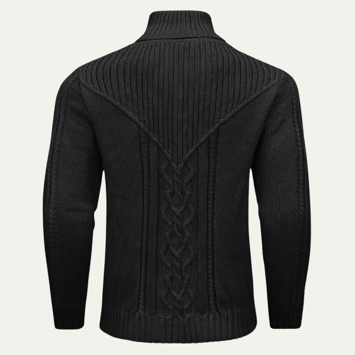 VogeLuxe | Men’s Cowl Collar Cable-Knit Sweater 4