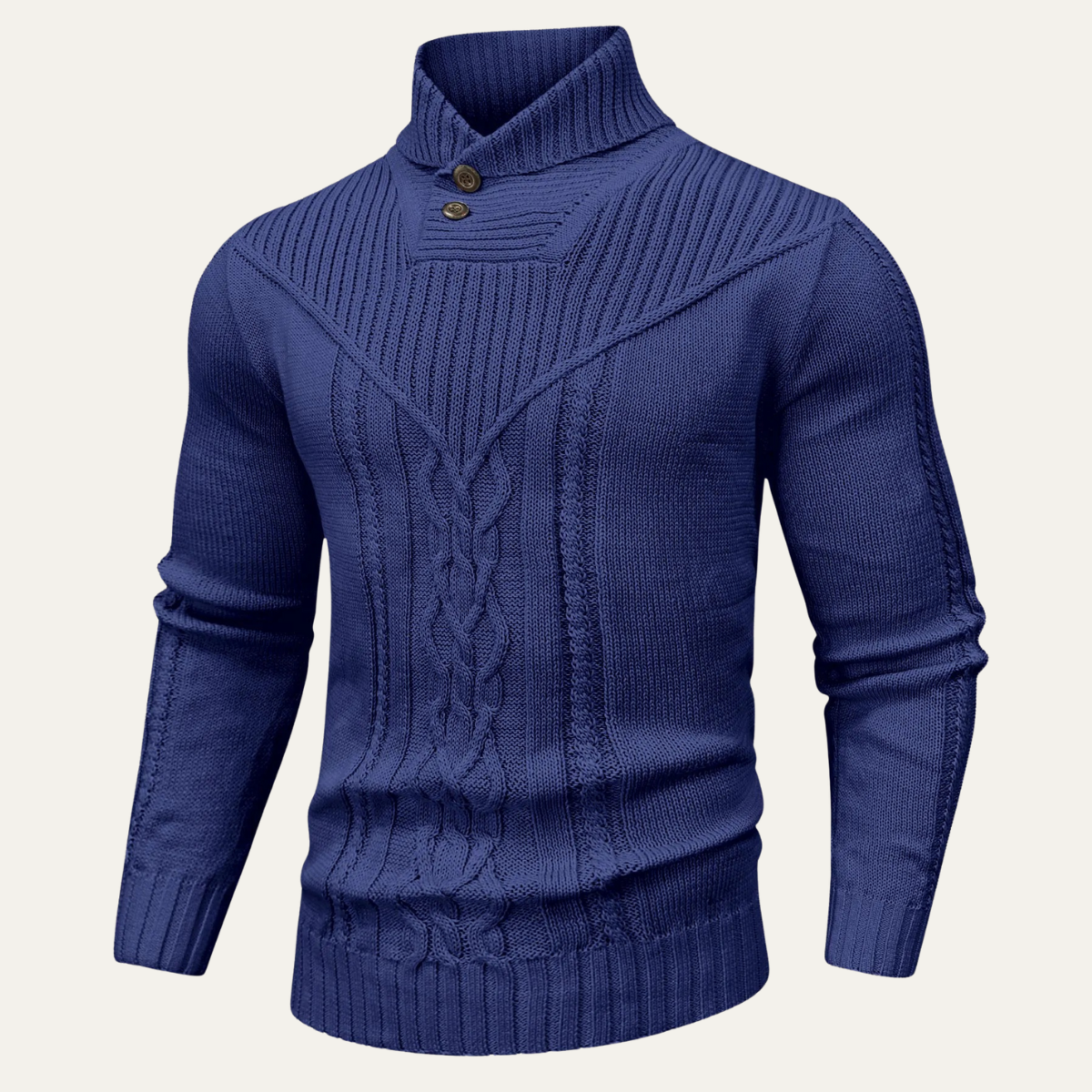 VogeLuxe | Men’s Cowl Collar Cable-Knit Sweater 5