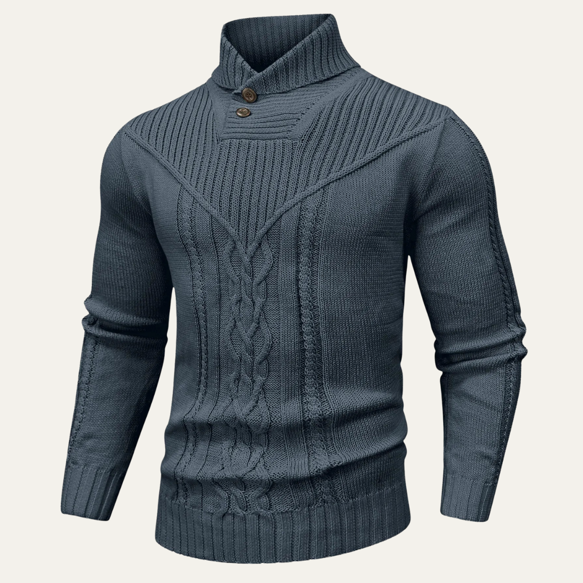 VogeLuxe | Men’s Cowl Collar Cable-Knit Sweater 6