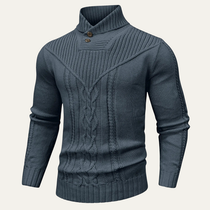 VogeLuxe | Men’s Cowl Collar Cable-Knit Sweater 6