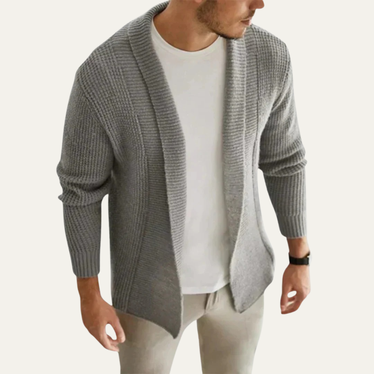 VogeLuxe | Men’s Cozy Ribbed Shawl Cardigan 3