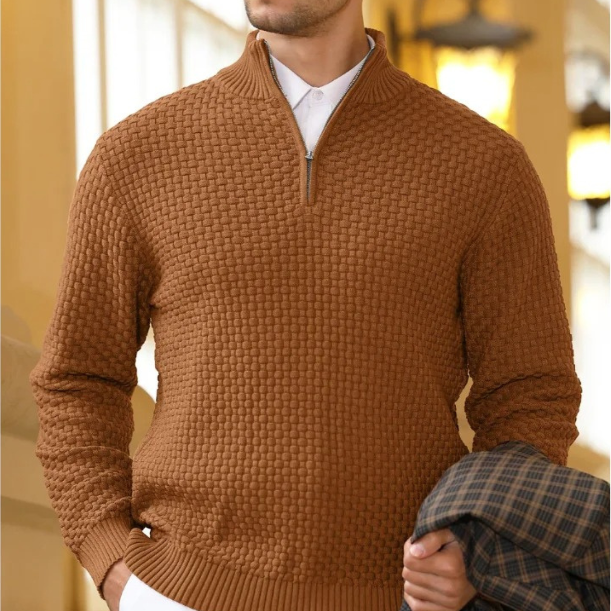 VogeLuxe | Men’s Cozy Textured Zip Sweater 1