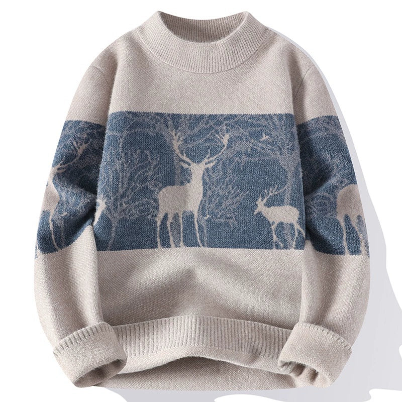 VogeLuxe | Men’s Deer Jacquard Knit Sweater 0