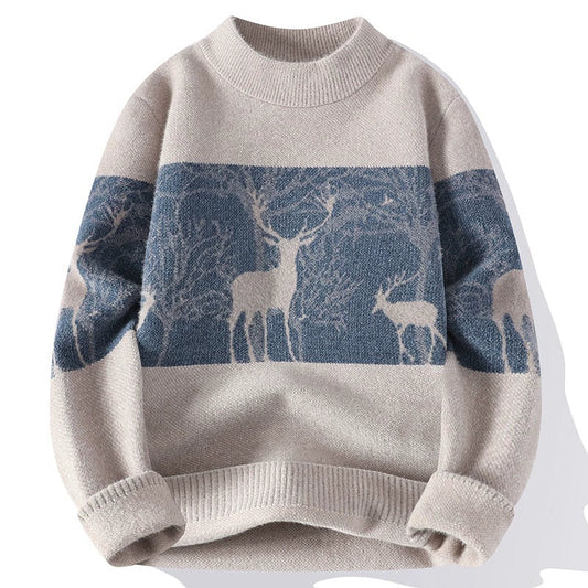 VogeLuxe | Men’s Deer Jacquard Knit Sweater 0