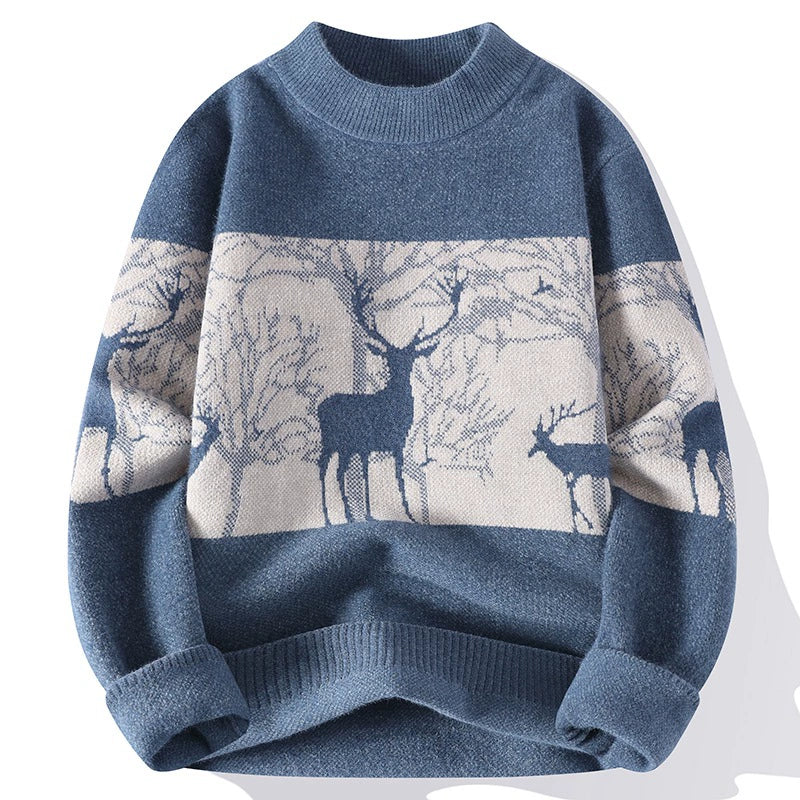 VogeLuxe | Men’s Deer Jacquard Knit Sweater 1